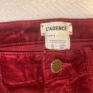 L’Agence Jeans size 28, Dark Red/Burgandy Velvet
